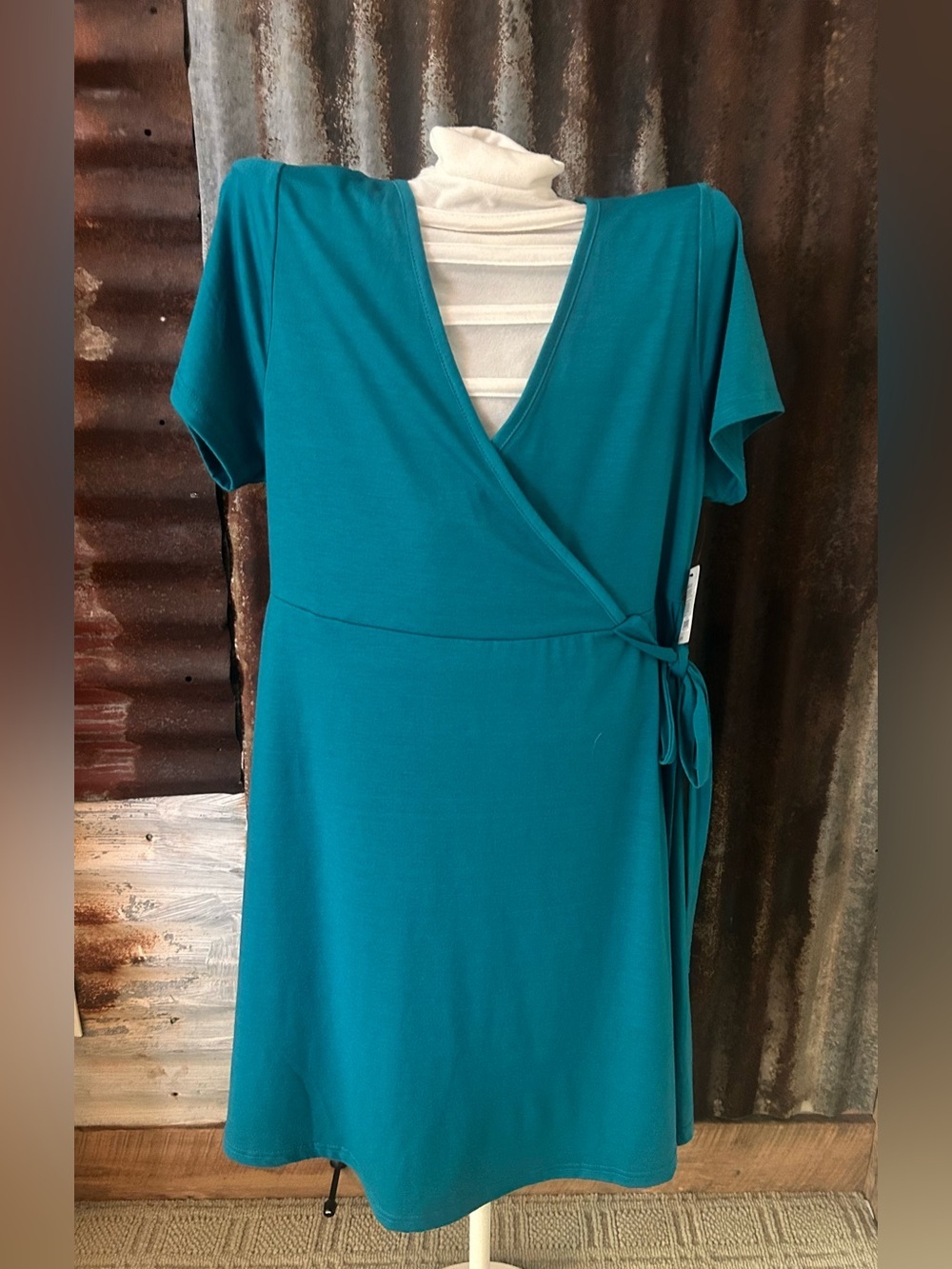 NWT-Women’s Faux Wrap Dress-Teal-Size Large - Picture 1 of 6